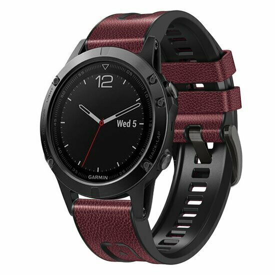 leer + siliconen bandje - Bordeaux - Garmin Tactix 8 - 51mm