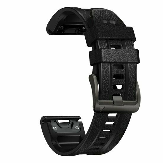 leer + siliconen bandje - Zwart - Garmin Tactix 8 - 51mm