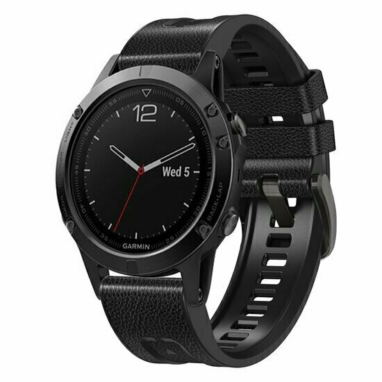 leer + siliconen bandje - Zwart - Garmin Tactix 8 - 47mm