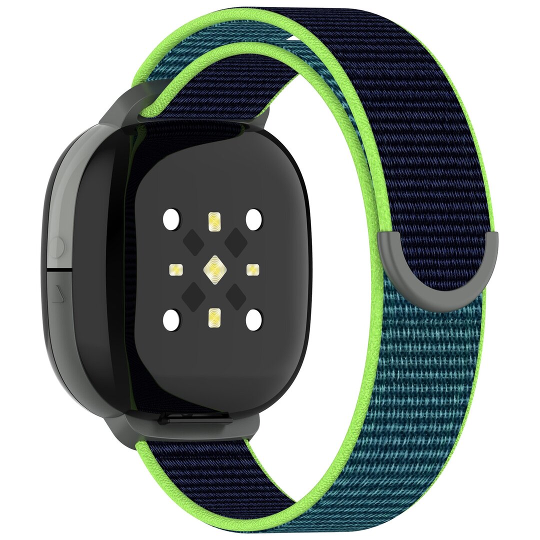 Fitbit Ace LTE - Nylon loop band met klittenbandsluiting - Donkerblauw met lime groen