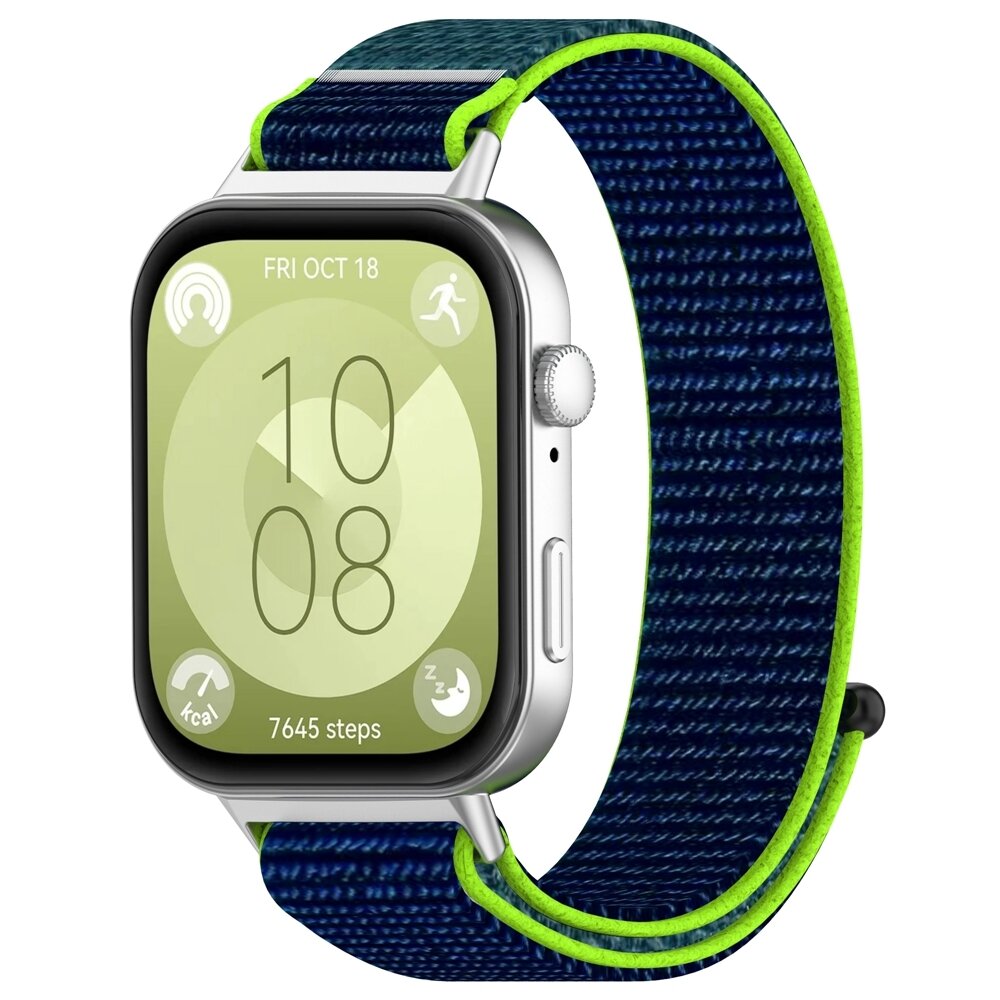 Sport loop nylon bandje - Blauw met lime groen - Huawei Watch Fit 5 / 4 / 3