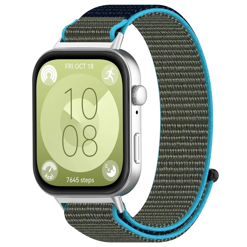 Sport loop nylon bandje - Blauw met groen - Huawei Watch Fit 5 / 4 / 3