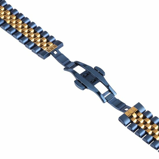 Stalen band - Donkerblauw met goud - Garmin Forerunner 570 (42mm) / 55 / 245 / 645