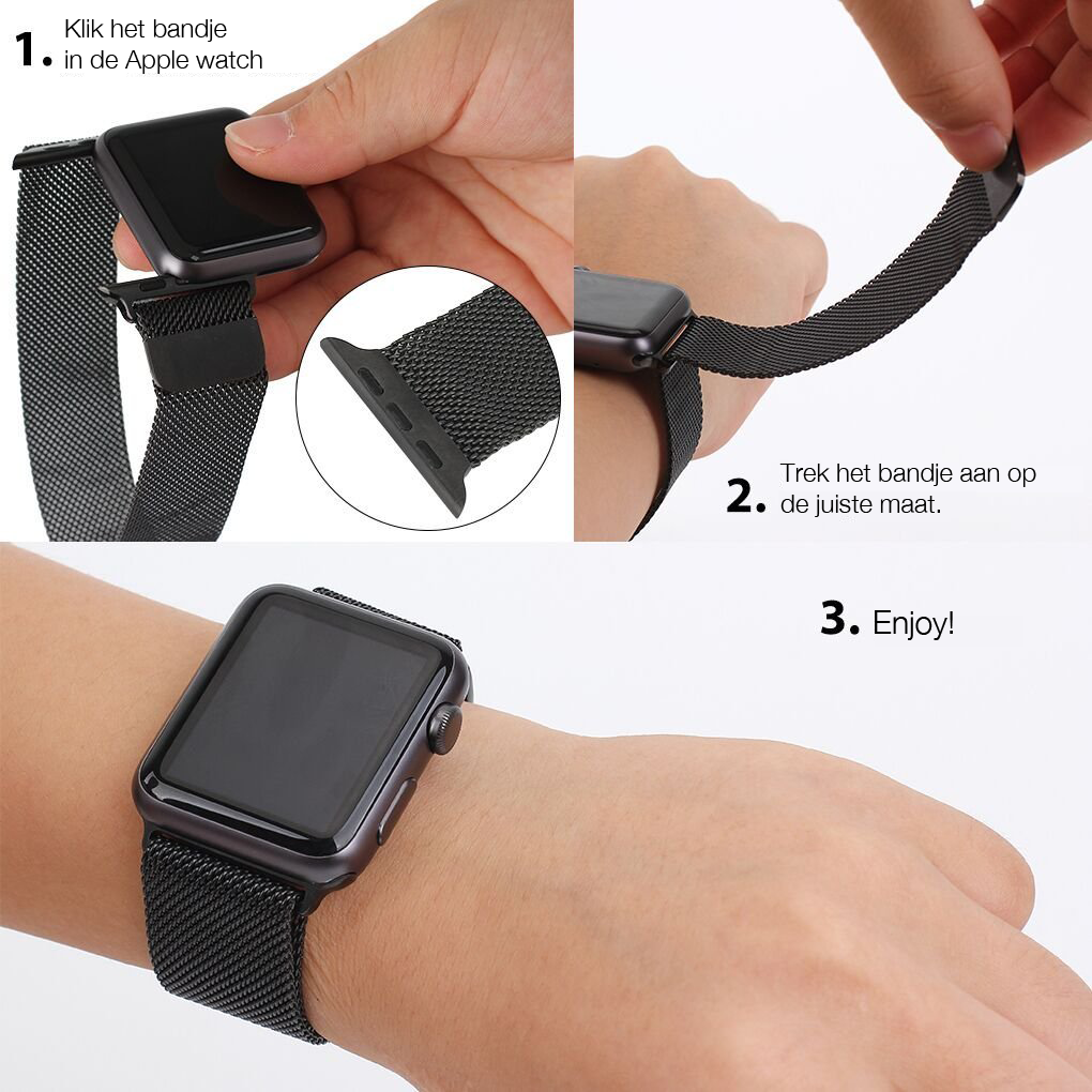 Milanese RVS bandje - Zwart - Geschikt voor Apple Watch 44mm / 45mm&nbsp;/ 46mm / 49mm