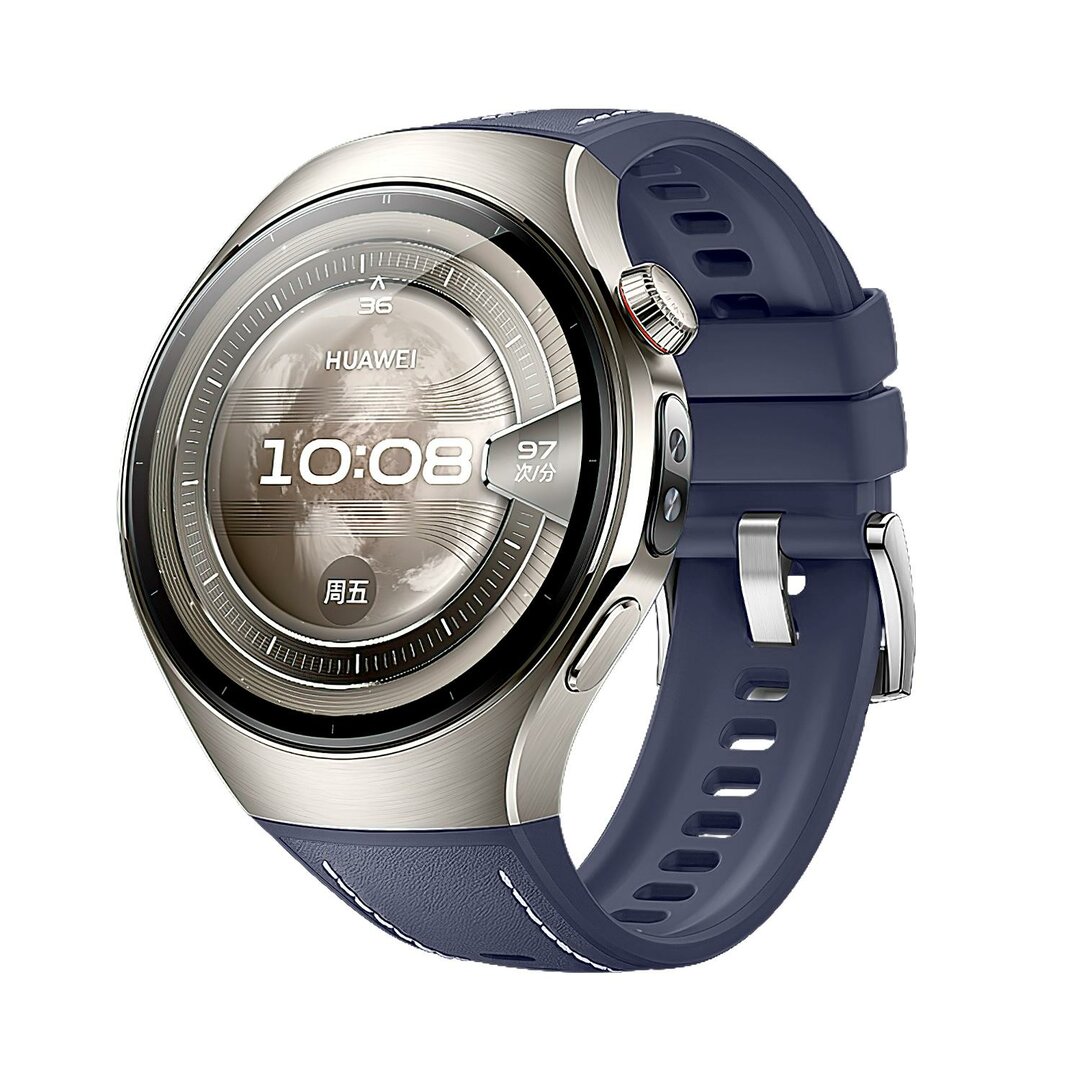 Hybride leer &amp; siliconen band 'True Fit' - Donkerblauw - Huawei Watch 5 - 46mm