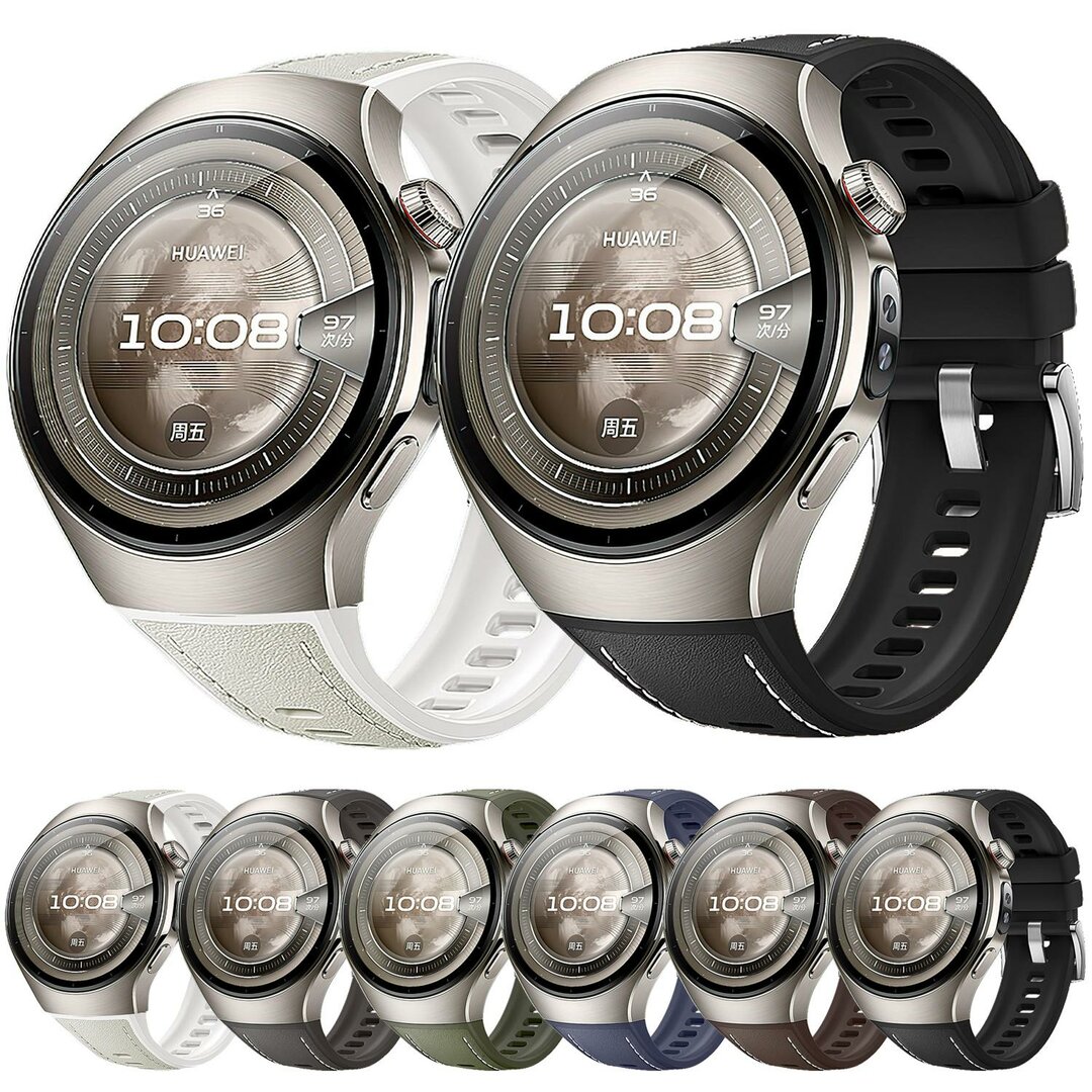 Hybride leer &amp; siliconen band 'True Fit' - Donkergrijs - Huawei Watch 5 - 46mm