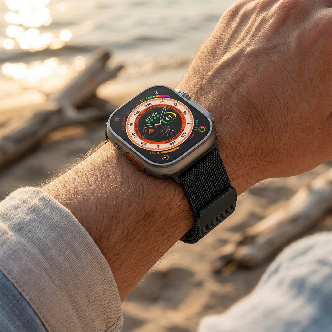 Milanese band - Zwart - Extra sterke magneet - Geschikt voor Apple Watch 38mm / 40mm / 41mm / 42mm