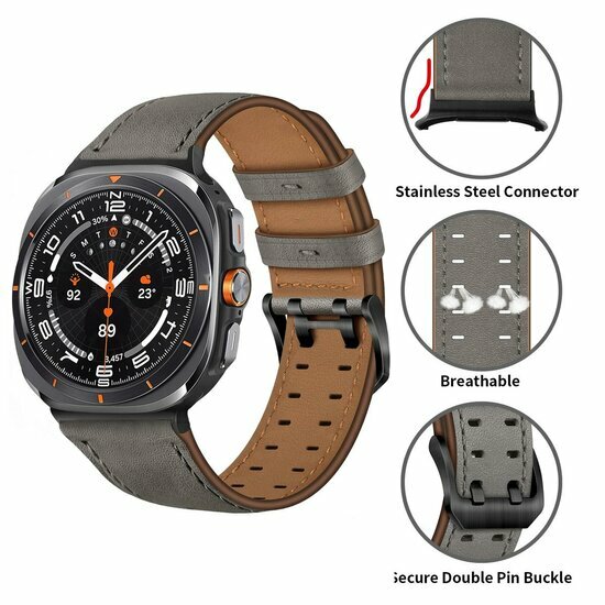 Leren band met twin gesp - Grijs - Samsung Galaxy Watch 8 Classic - 46mm