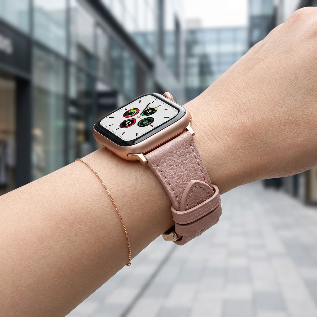 Leren bandje - Lichtroze - Geschikt voor Apple Watch 44mm / 45mm&nbsp;/ 46mm / 49mm