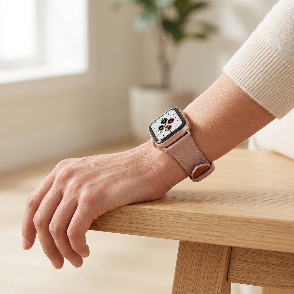 Leren bandje - Lichtroze - Geschikt voor Apple Watch 44mm / 45mm&nbsp;/ 46mm / 49mm