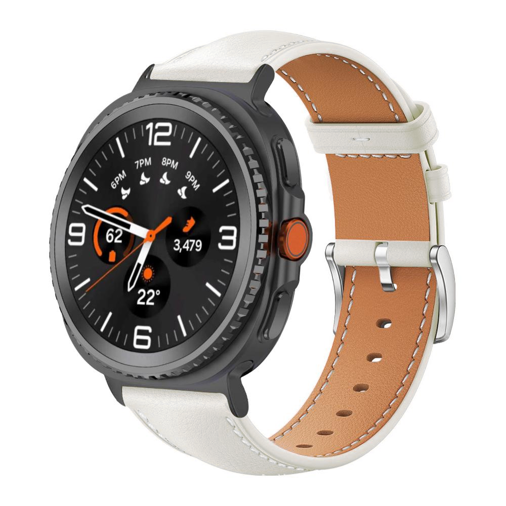 Leren bandje met zwarte connector - Roomwit - Samsung Galaxy Watch 8 - 40mm / 44mm