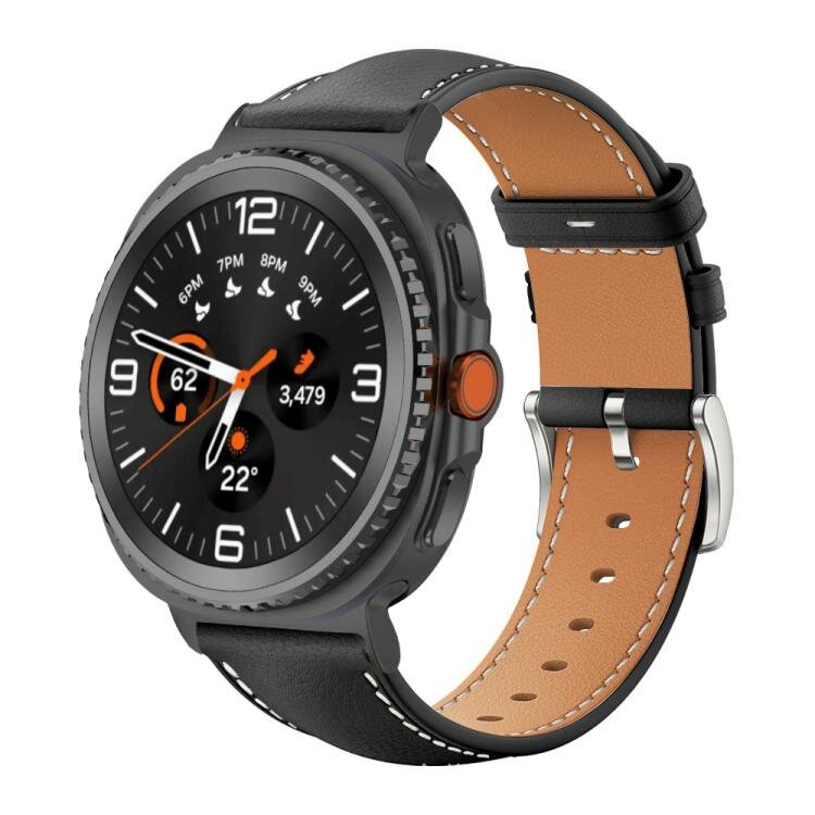 Leren bandje met zwarte connector  - Zwart - Samsung Galaxy Watch 8 Classic - 46mm