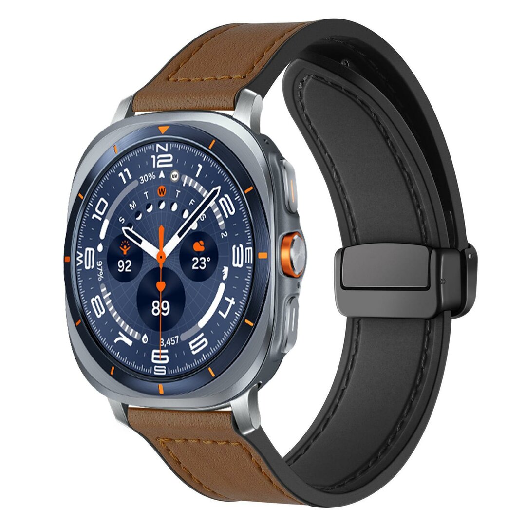Leer + siliconen bandje - Donkerbruin - Samsung Galaxy Watch Ultra - 47mm