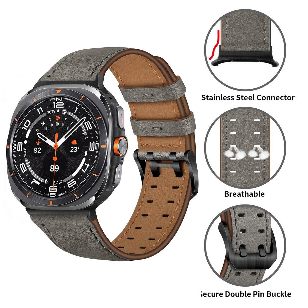 Leren band met twin gesp - Grijs - Samsung Galaxy Watch Ultra - 47mm