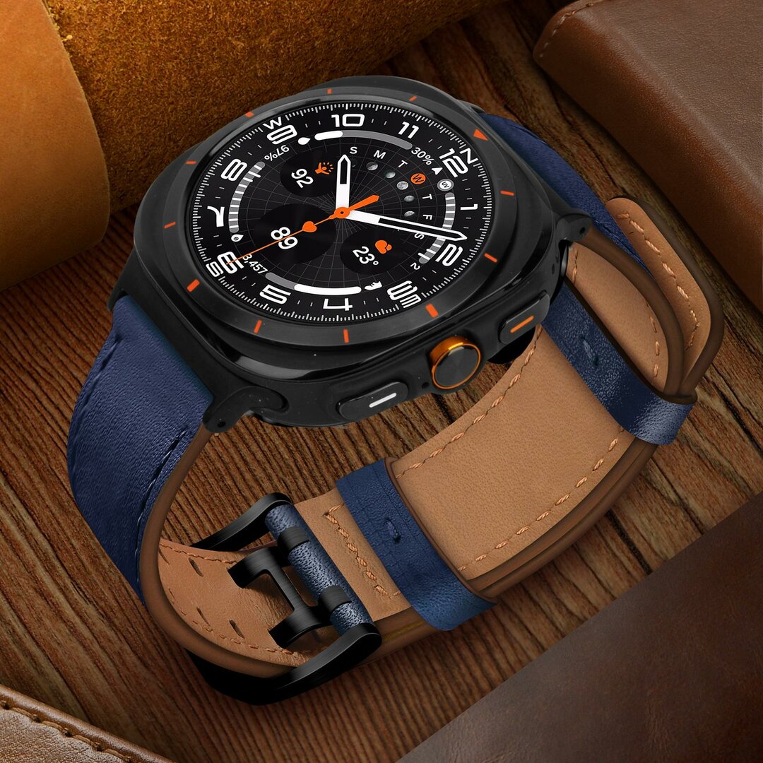 Leren band met twin gesp - Blauw - Samsung Galaxy Watch Ultra - 47mm