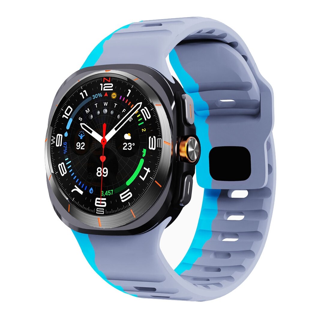 Wave siliconen bandje - Grijs met blauw - Samsung Galaxy Watch Ultra / Ultra 2 - 47mm