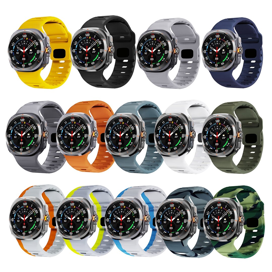Wave siliconen bandje - Grijs met blauw - Samsung Galaxy Watch Ultra / Ultra 2 - 47mm