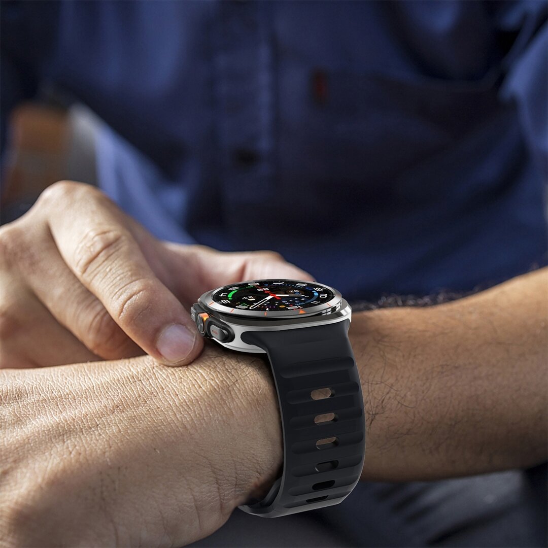 Wave siliconen bandje - Zwart - Samsung Galaxy Watch Ultra / Ultra 2 - 47mm