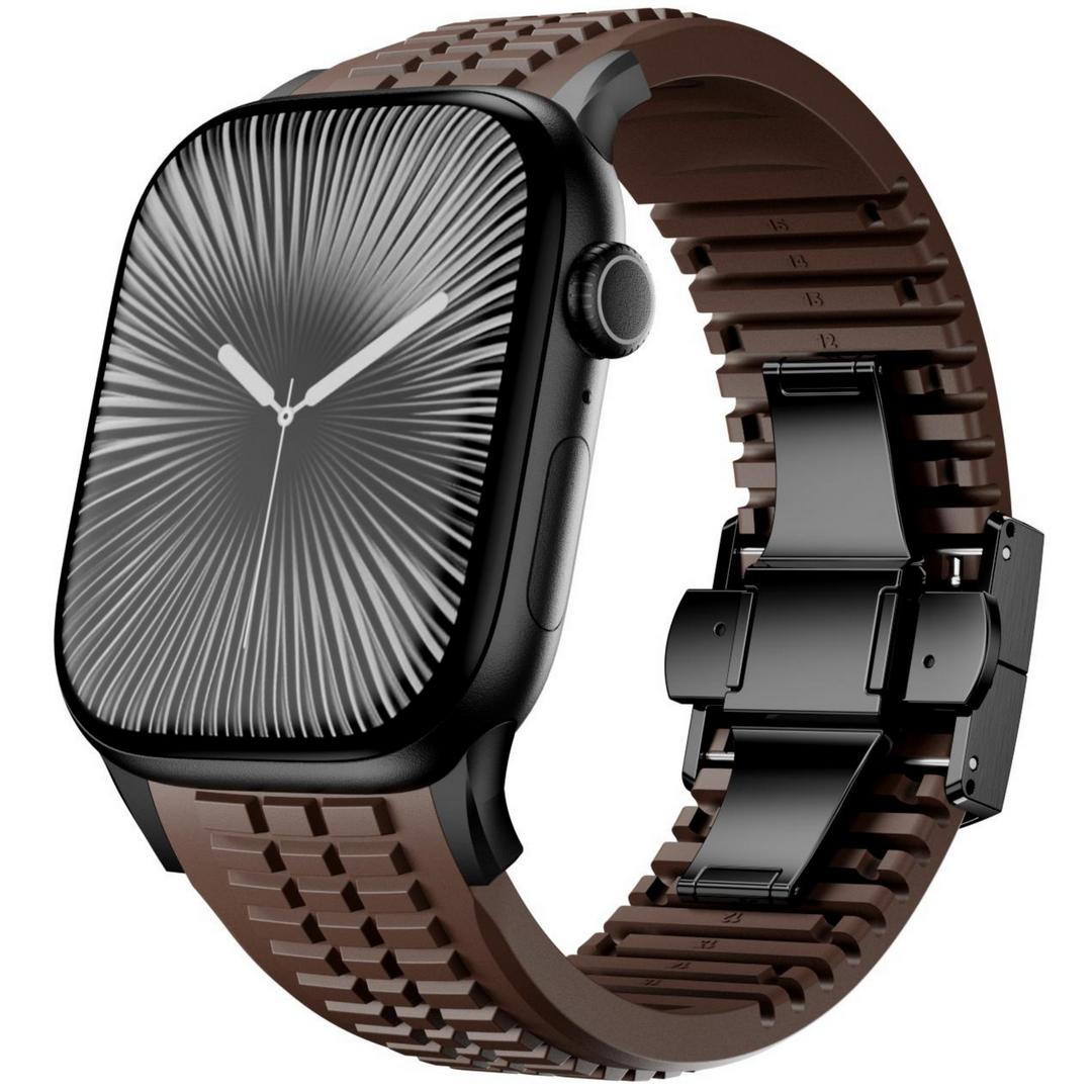 Redefine siliconen band - Bruin (zwarte sluiting) - Geschikt voor Apple Watch 44mm / 45mm / 46mm / 49mm