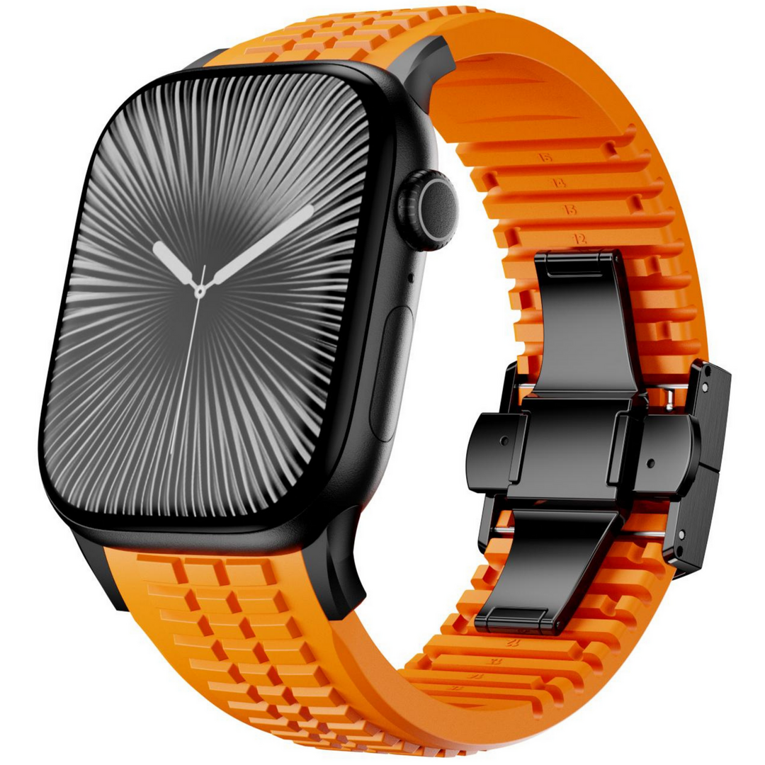 Redefine siliconen band - Oranje (zwarte sluiting) - Geschikt voor Apple Watch 44mm / 45mm / 46mm / 49mm