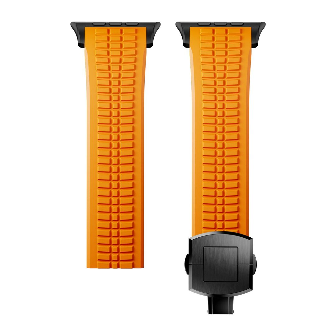 Redefine siliconen band - Oranje (zwarte sluiting) - Geschikt voor Apple Watch 44mm / 45mm / 46mm / 49mm