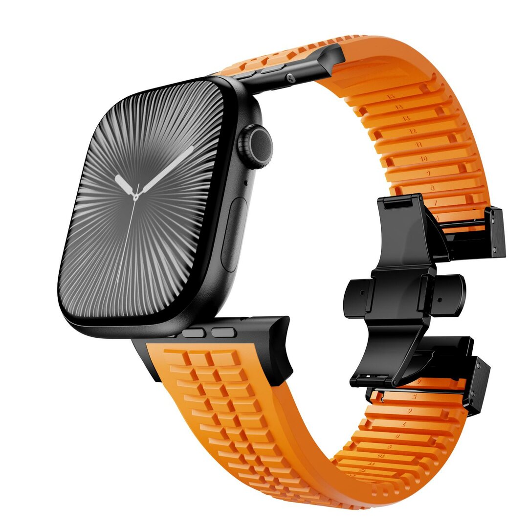 Redefine siliconen band - Oranje (zwarte sluiting) - Geschikt voor Apple Watch 44mm / 45mm / 46mm / 49mm