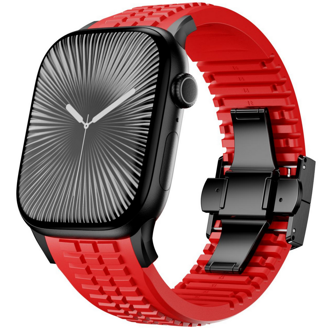 Redefine siliconen band - Rood (zwarte sluiting) - Geschikt voor Apple Watch 44mm / 45mm / 46mm / 49mm