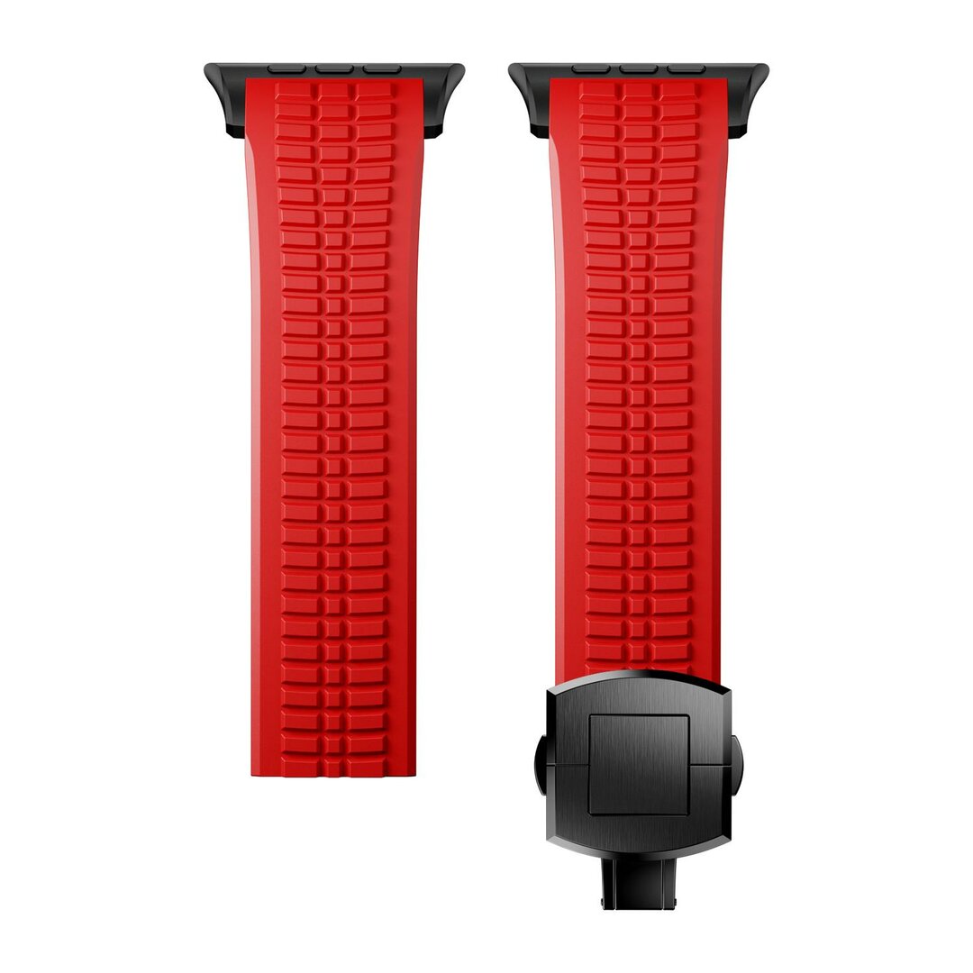Redefine siliconen band - Rood (zwarte sluiting) - Geschikt voor Apple Watch 44mm / 45mm / 46mm / 49mm