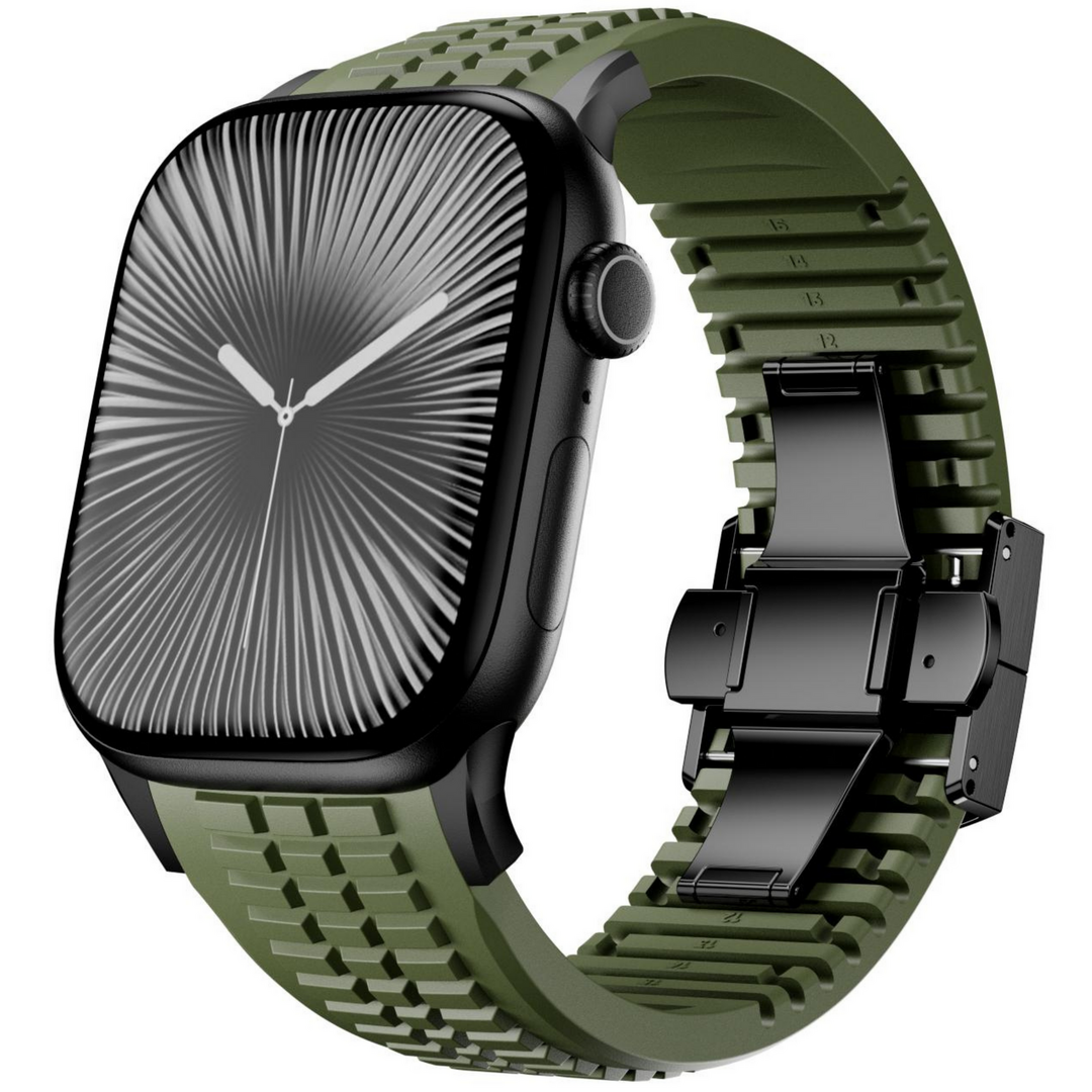 Redefine siliconen band - Groen (zwarte sluiting) - Geschikt voor Apple Watch 44mm / 45mm / 46mm / 49mm