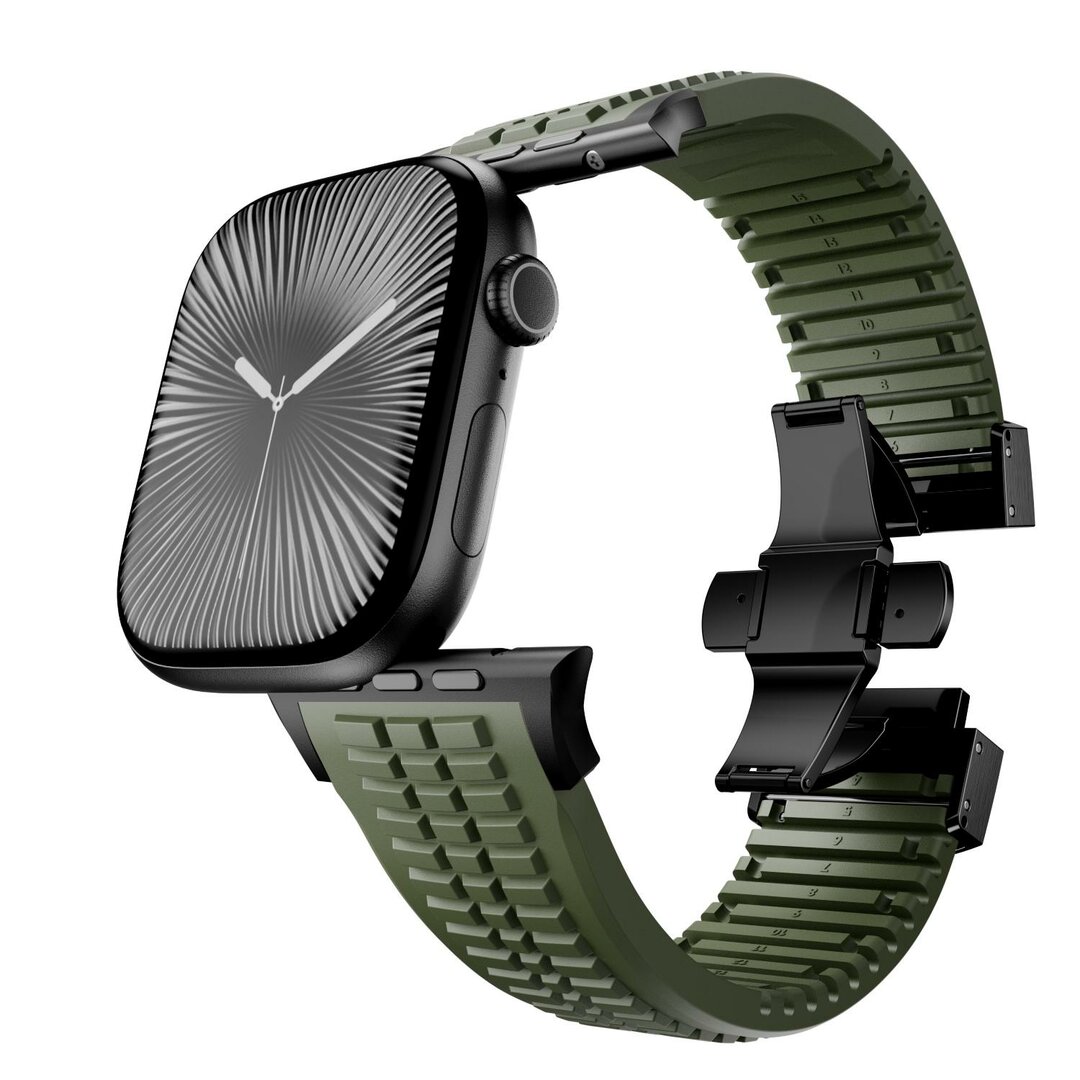 Redefine siliconen band - Groen (zwarte sluiting) - Geschikt voor Apple Watch 44mm / 45mm / 46mm / 49mm