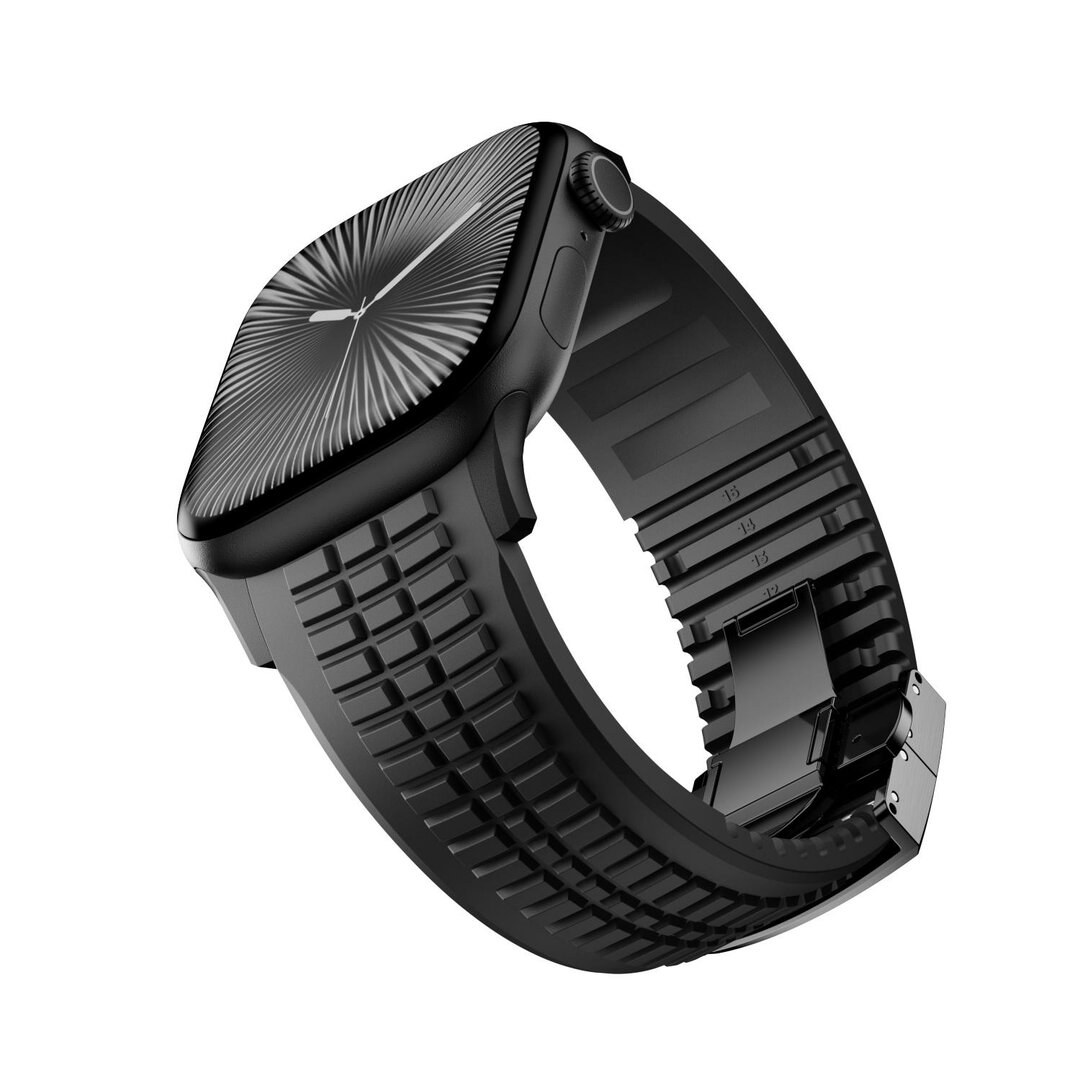 Redefine siliconen band - Zwart (zwarte sluiting) - Geschikt voor Apple Watch 44mm / 45mm / 46mm / 49mm