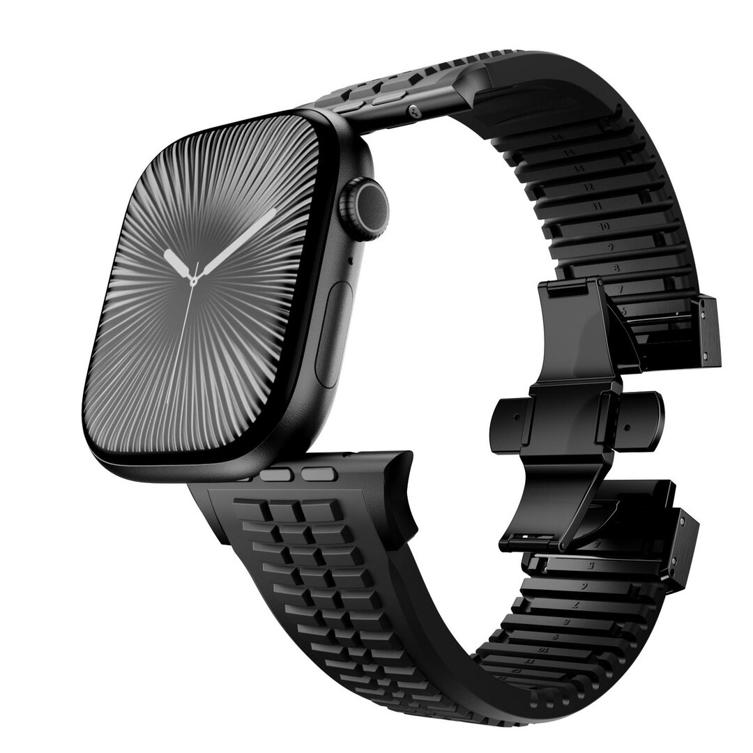 Redefine siliconen band - Zwart (zwarte sluiting) - Geschikt voor Apple Watch 44mm / 45mm / 46mm / 49mm