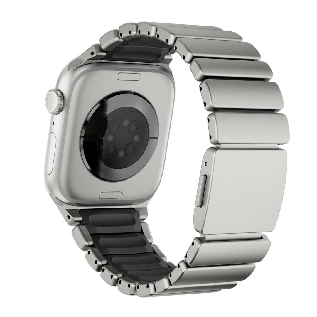 Premium Stainless Steel / Siliconen band - Titanium met zwart - Geschikt voor Apple Watch 44mm / 45mm&nbsp;/ 46mm / 49mm