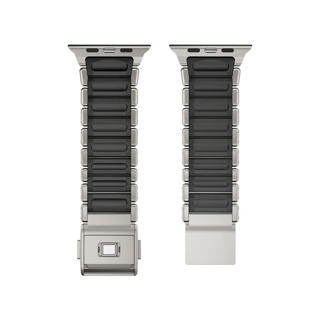 Premium Stainless Steel / Siliconen band - Titanium met zwart - Geschikt voor Apple Watch 44mm / 45mm&nbsp;/ 46mm / 49mm