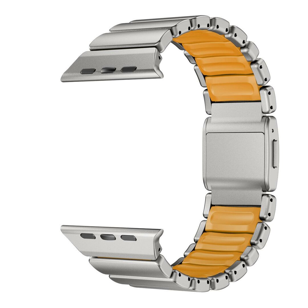 Premium Stainless Steel / Siliconen band - Titanium met oranje - Geschikt voor Apple Watch 44mm / 45mm&nbsp;/ 46mm / 49mm