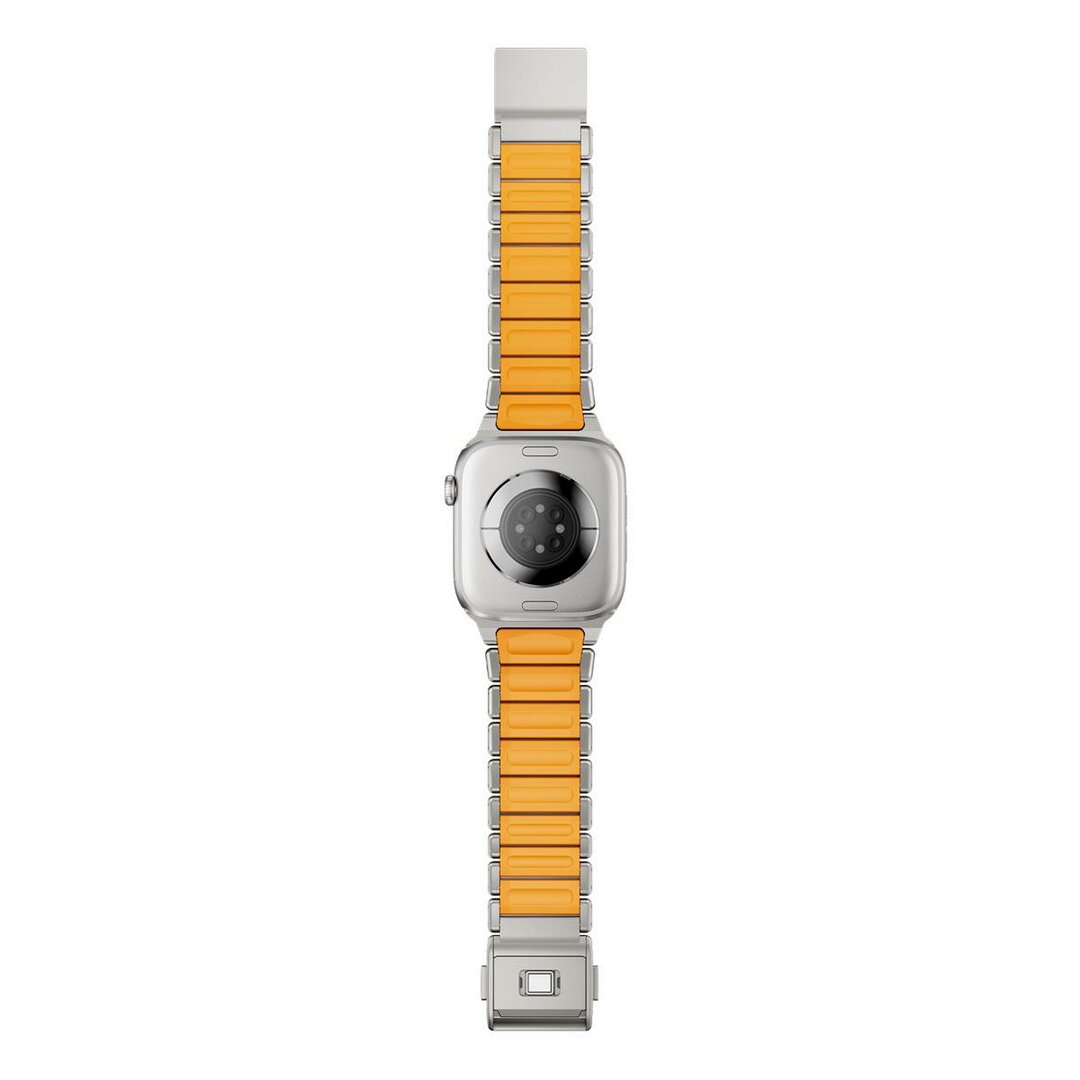 Premium Stainless Steel / Siliconen band - Titanium met oranje - Geschikt voor Apple Watch 44mm / 45mm&nbsp;/ 46mm / 49mm