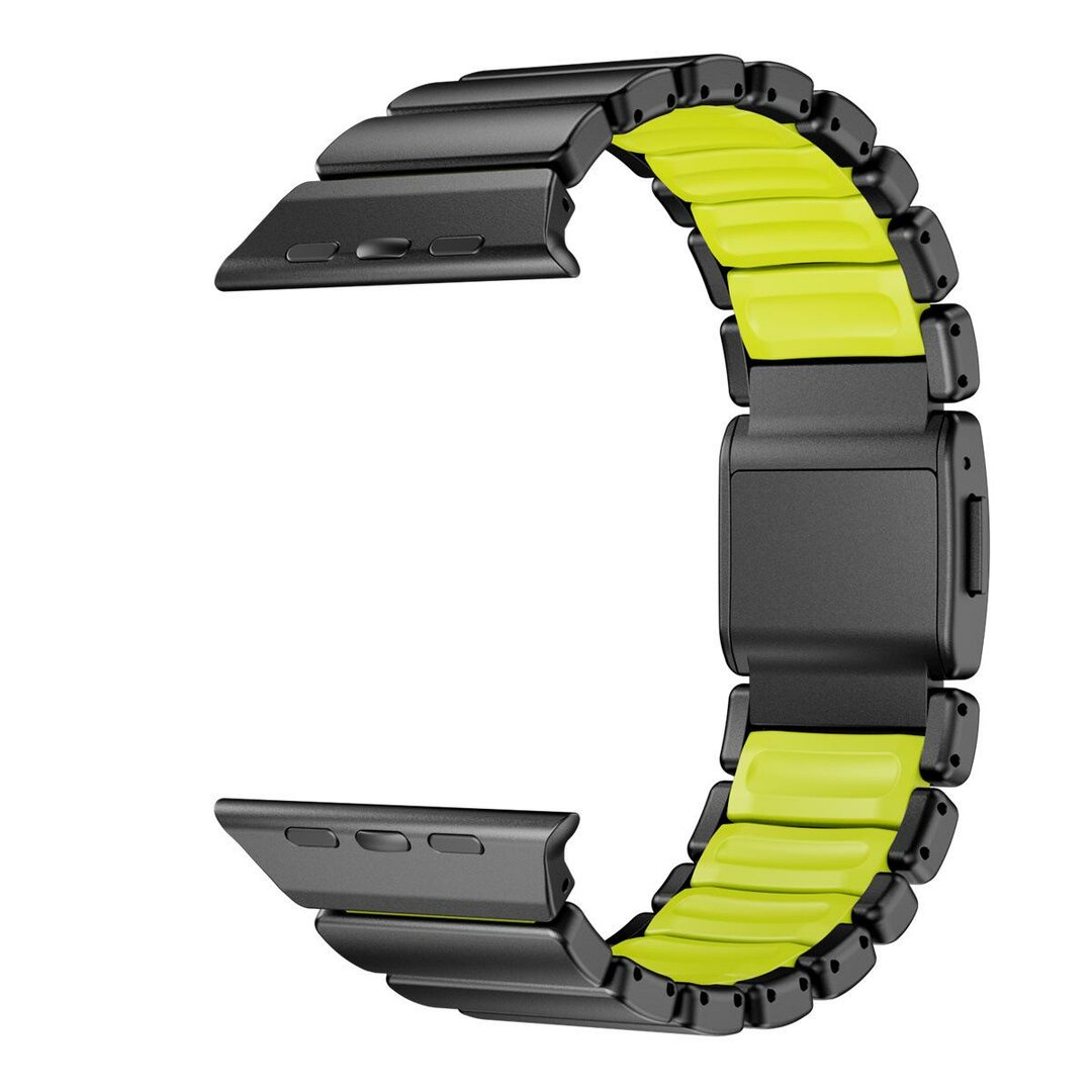 Premium Stainless Steel / Siliconen band - Zwart met groen - Geschikt voor Apple Watch 44mm / 45mm&nbsp;/ 46mm / 49mm