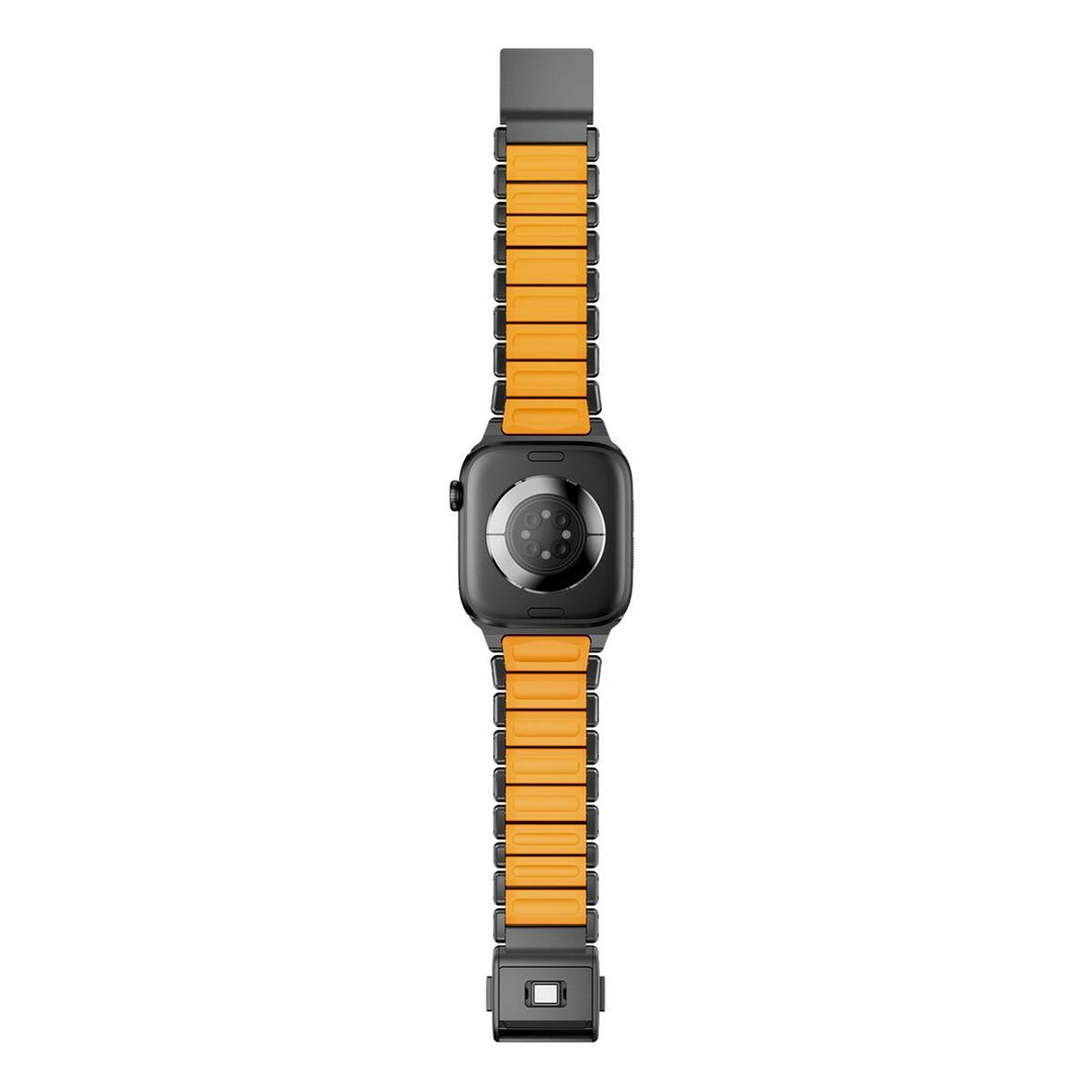 Premium Stainless Steel / Siliconen band - Zwart met oranje - Geschikt voor Apple Watch 44mm / 45mm&nbsp;/ 46mm / 49mm