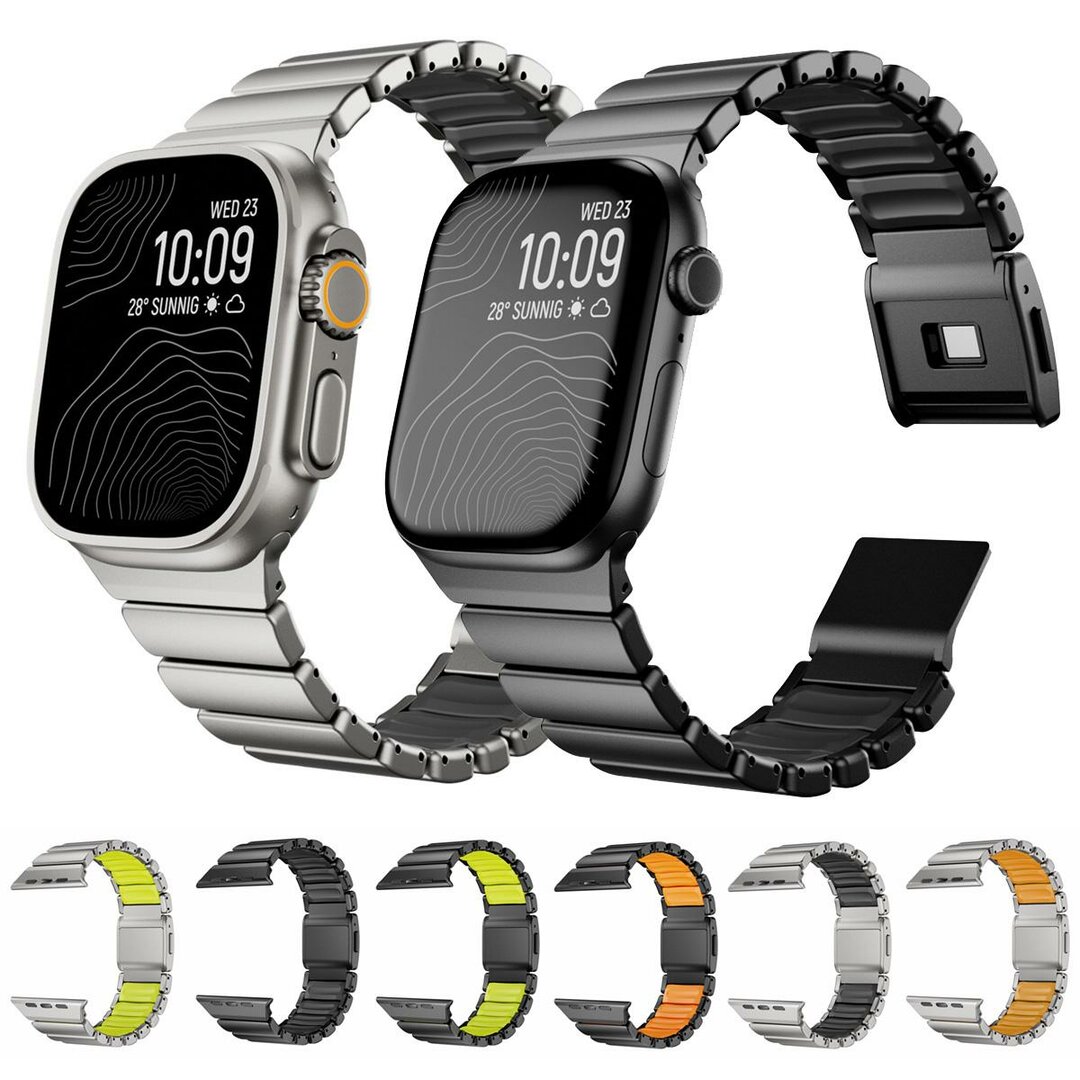 Premium Stainless Steel / Siliconen band - Zwart met oranje - Geschikt voor Apple Watch 44mm / 45mm&nbsp;/ 46mm / 49mm