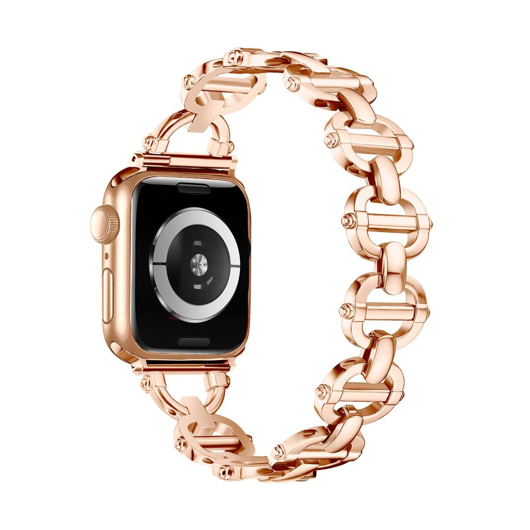 Metalen ladder schakelbandje - Champagne / ros&eacute; goud - Geschikt voor Apple watch 44mm / 45mm&nbsp;/ 46mm / 49mm