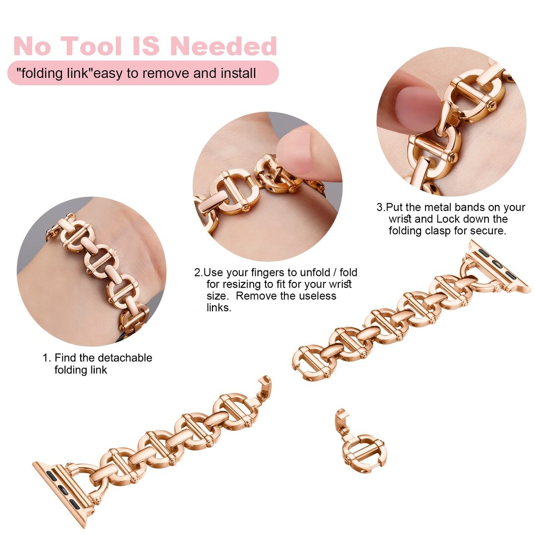 Metalen ladder schakelbandje - Champagne / ros&eacute; goud - Geschikt voor Apple watch 44mm / 45mm&nbsp;/ 46mm / 49mm