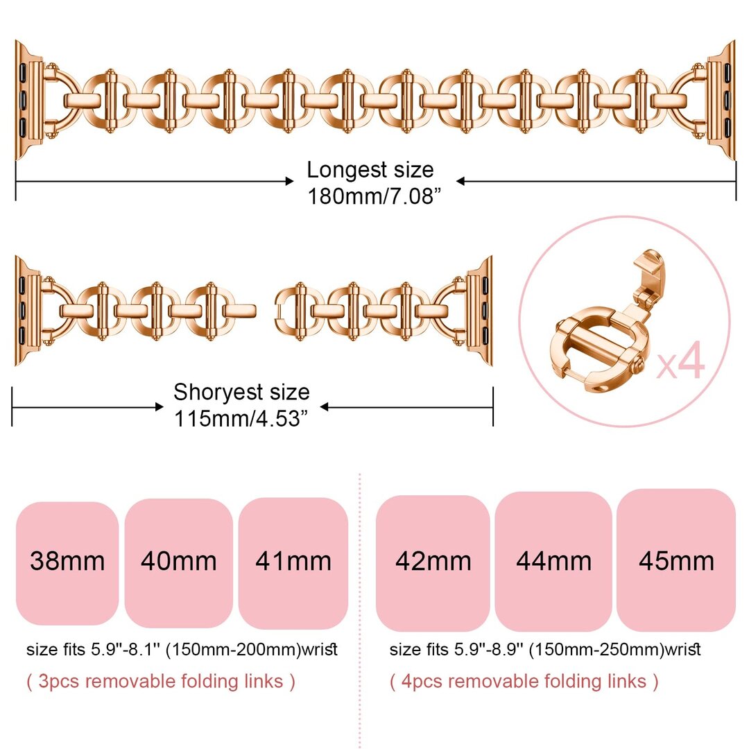 Metalen ladder schakelbandje - Champagne / ros&eacute; goud - Geschikt voor Apple watch 44mm / 45mm&nbsp;/ 46mm / 49mm