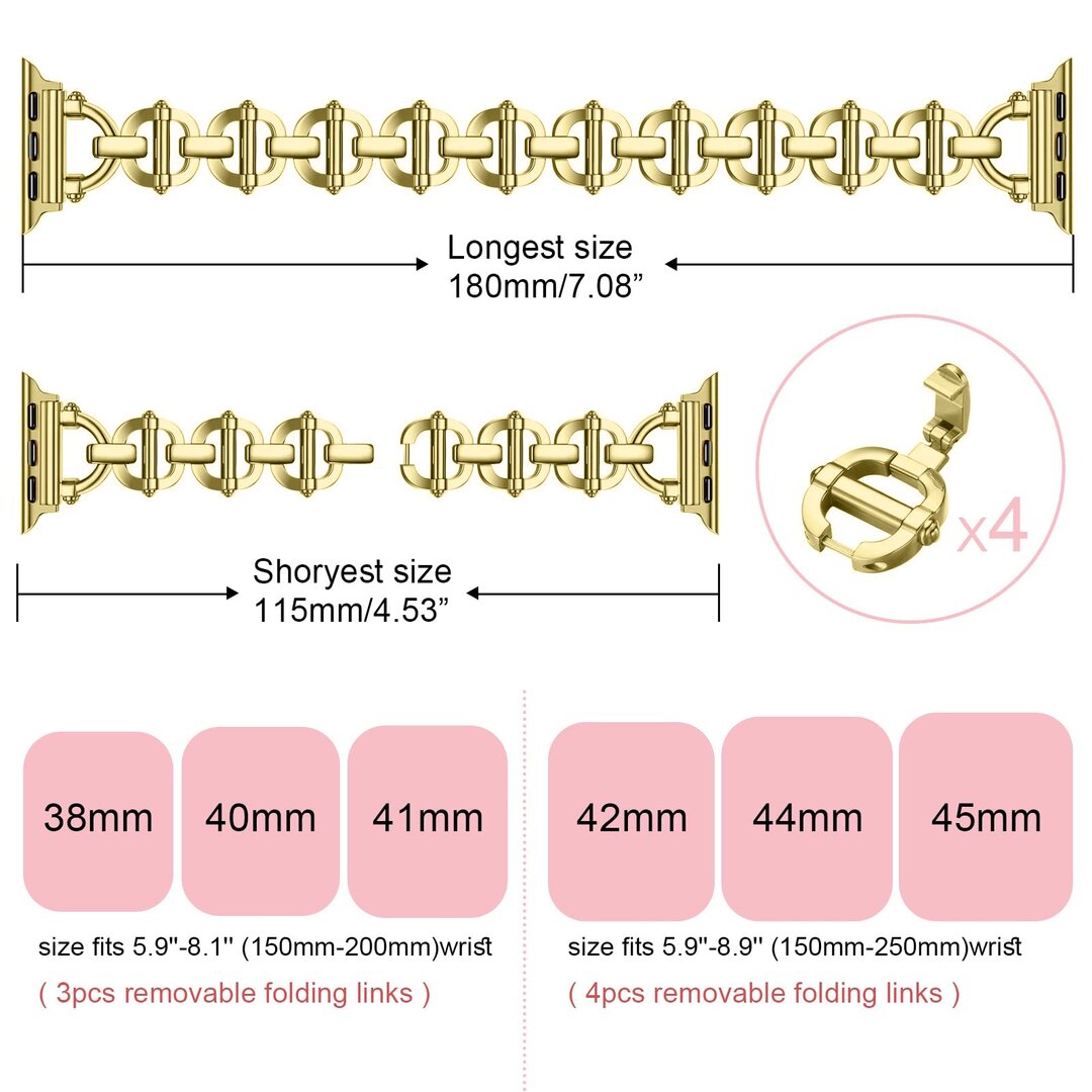 Metalen ladder schakelbandje - Goud - Geschikt voor Apple watch 44mm / 45mm&nbsp;/ 46mm / 49mm