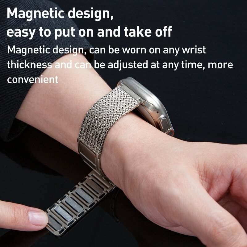 Luxe magnetische RVS band - Titanium kleur - Geschikt voor Apple Watch 44mm / 45mm / 46mm / 49mm
