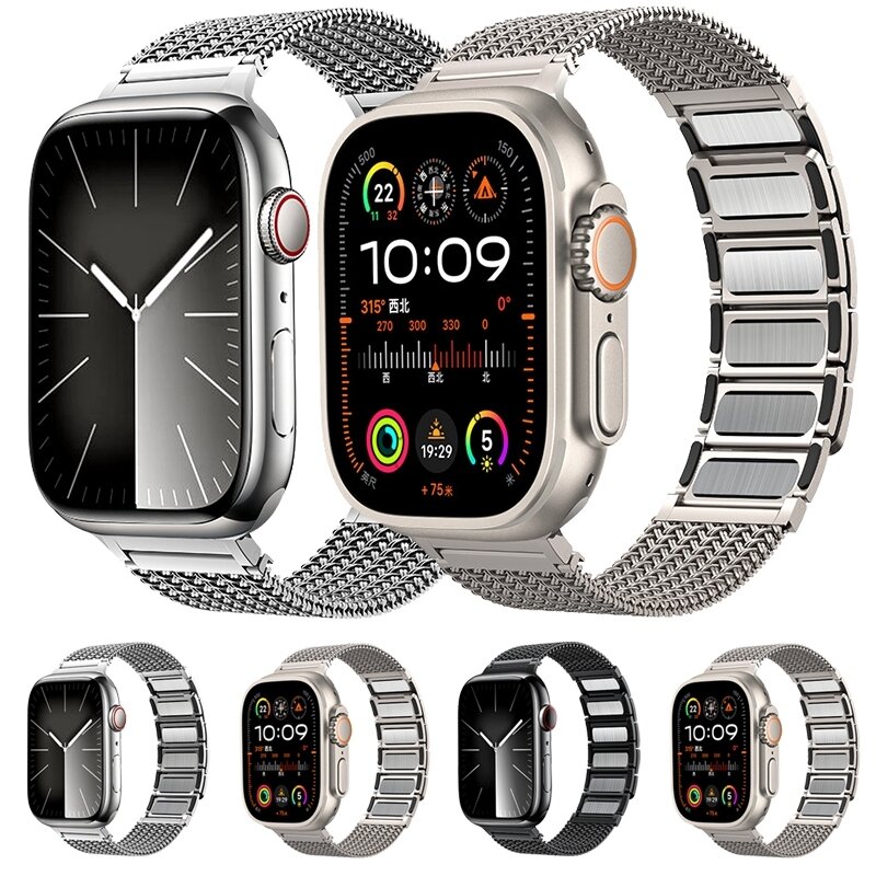 Luxe magnetische RVS band - Titanium kleur - Geschikt voor Apple Watch 44mm / 45mm / 46mm / 49mm