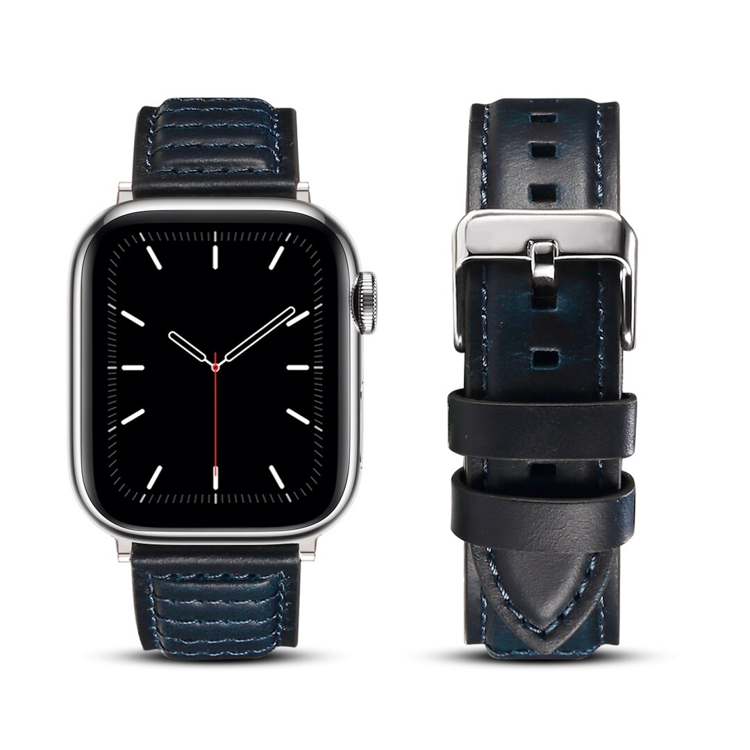 Oil Wax Leren band - Donkerblauw - Geschikt voor Apple Watch 44mm / 45mm&nbsp;/ 46mm / 49mm