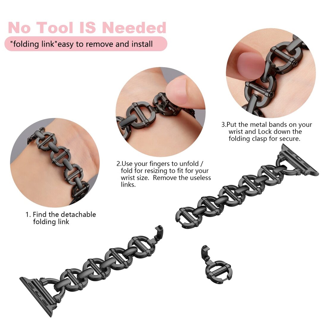 Metalen ladder schakelbandje - Zwart - Geschikt voor Apple watch 38mm / 40mm&nbsp;/ 41mm / 42mm