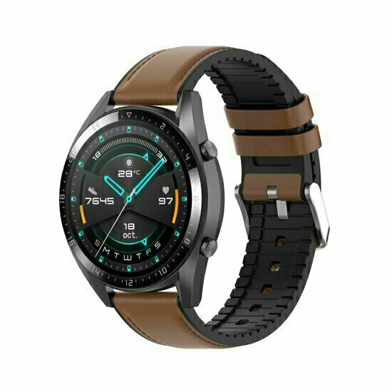 leer + siliconen bandje - Bruin - Huawei Watch 5 - 46mm