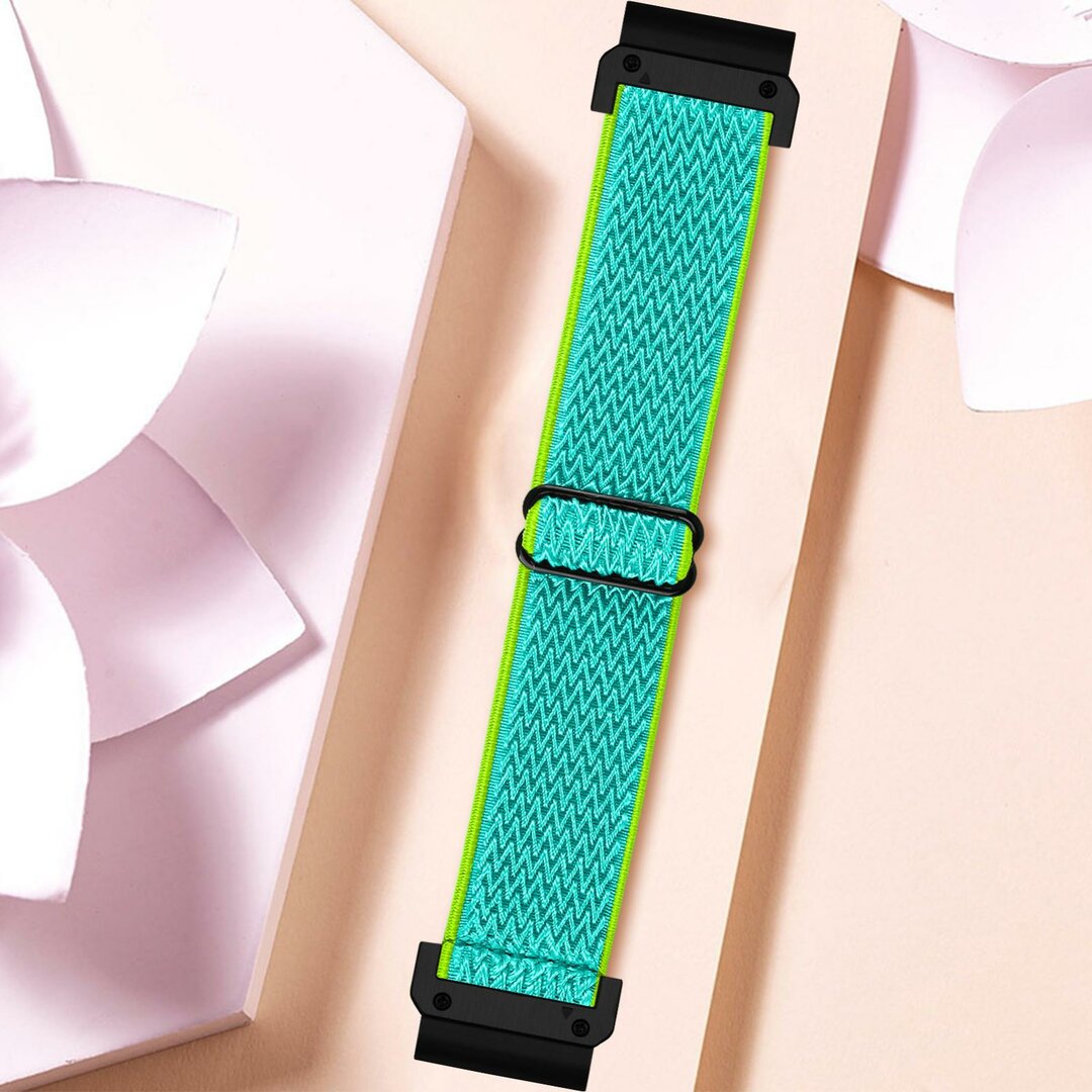 Elastische Solo Loop nylon bandje - Mintgroen met groen - Garmin Quatix 8 - 51mm