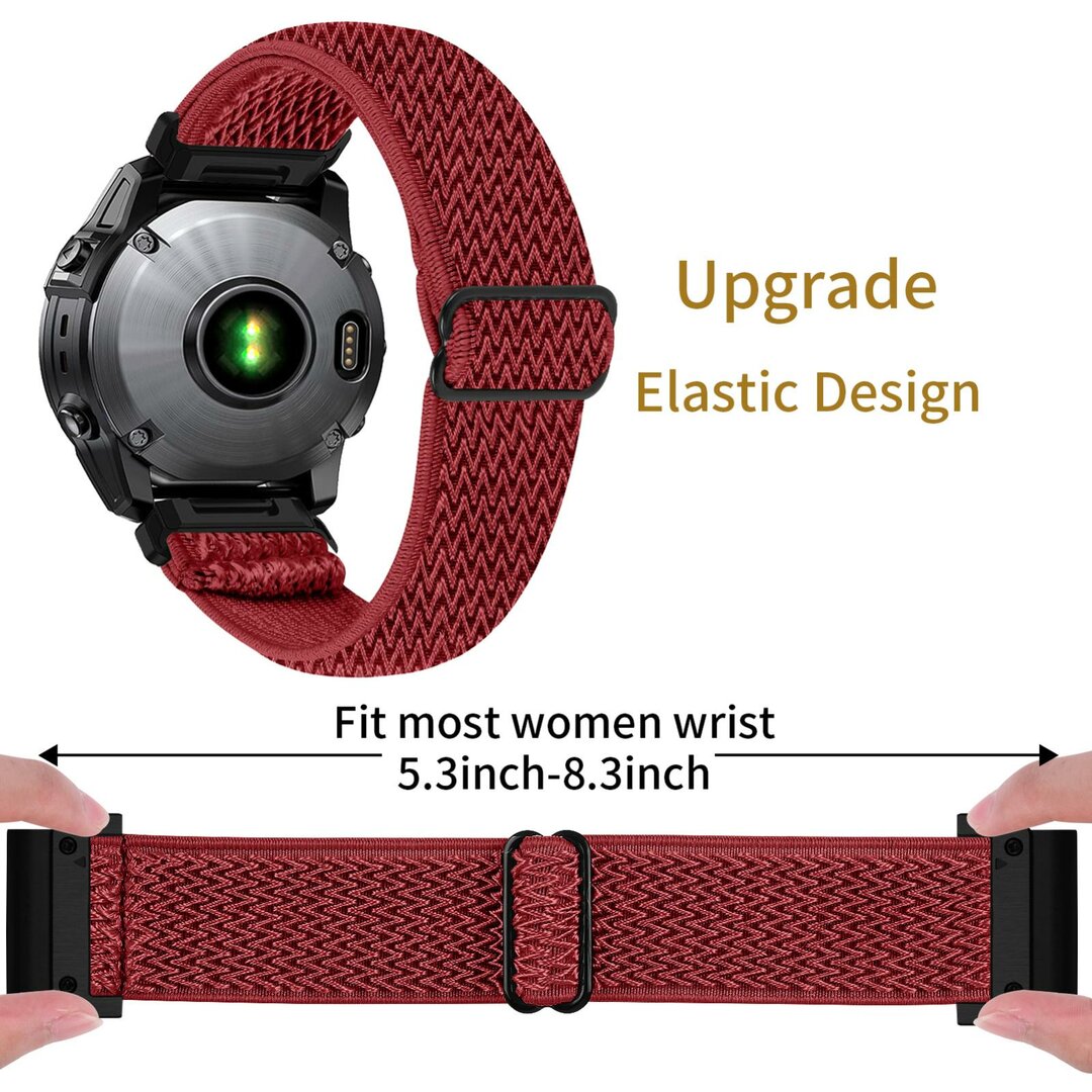 Elastische Solo Loop nylon bandje - Rood - Garmin Quatix 8 - 51mm